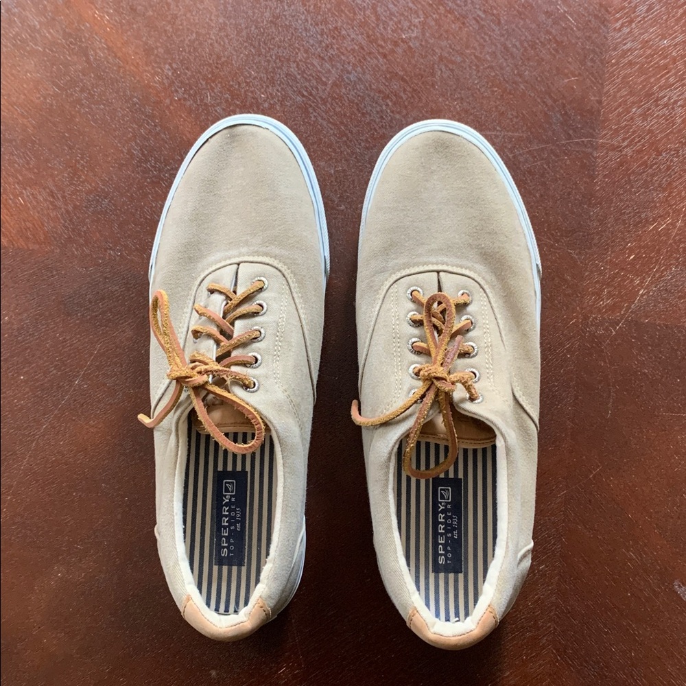 Sperry Men's Beige Canvas Sneakers, Size 12